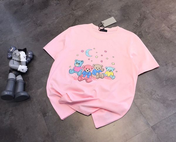 design clothing star moon pink short sleeve home korean printed t-shirt quality live broadcast, White